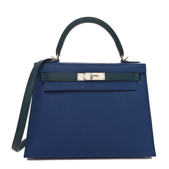 HERMES Epsom Horseshoe Kelly Sellier 28 Bleu Saphir Vert Cypress