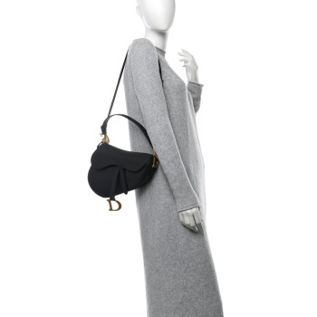 CHRISTIAN DIOR Grained Calfskin Saddle Bag With Strap Black