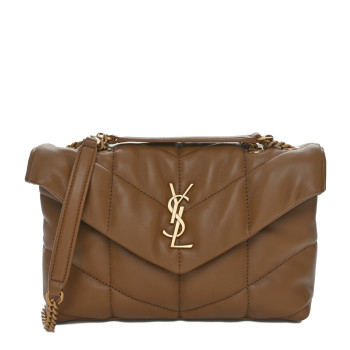 SAINT LAURENT Lambskin Quilted Toy Loulou Puffer Monogram Chain Satchel Dark Cork