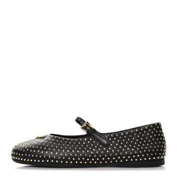 PRADA Nappa Studded Metal Triangle Logo Ballet Flats 37 Black