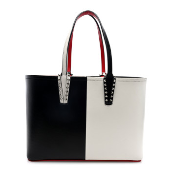 CHRISTIAN LOUBOUTIN Calfskin Empire Spikes Small Bi-Color East West Cabata Tote Black White
