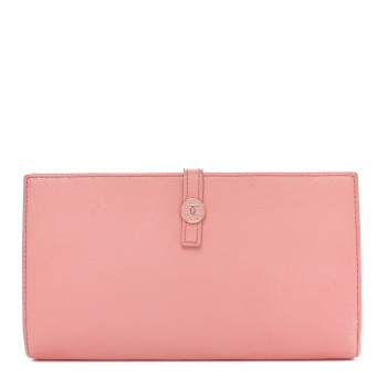 CHANEL Grained Calfskin CC Button Long Wallet Pink