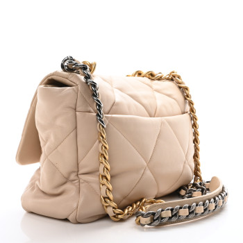 CHANEL Lambskin Quilted Large Chanel 19 Flap Beige