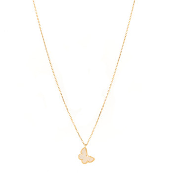 VAN CLEEF & ARPELS 18K Yellow Gold Mother of Pearl Sweet Alhambra Butterfly Pendant Necklace