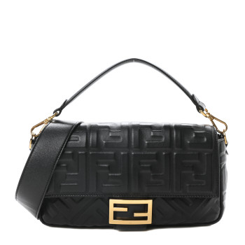 FENDI Nappa FF 1974 Embossed Baguette Black