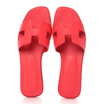 HERMES Calfskin Oran Sandals 36.5 Rose Vermillon