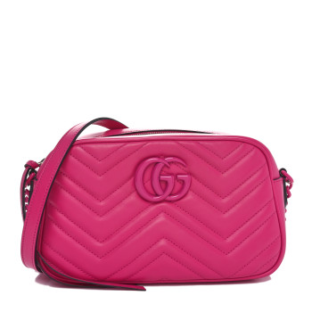 GUCCI Calfskin Matelasse Monochrome Small GG Marmont Chain Shoulder Bag Classic Fuxia
