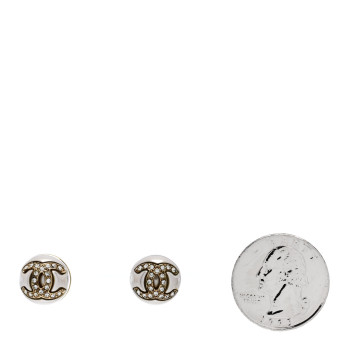 CHANEL Pearl Crystal Metal CC Round Earrings Gold
