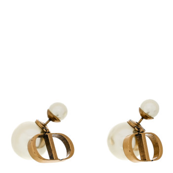 CHRISTIAN DIOR Metal Pearl Tribales Earrings Gold