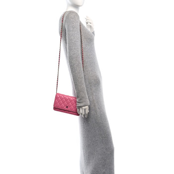 CHANEL Lambskin Quilted Wallet On Chain WOC Pink Yellow