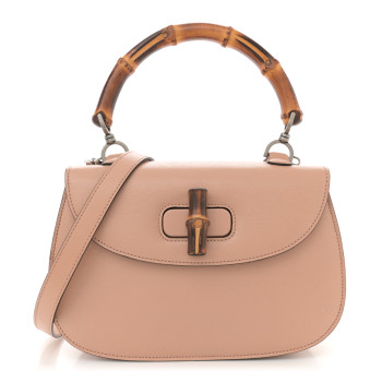 GUCCI Shangai Calfskin Small Classic Bamboo Top Handle Bag Pink Apricot
