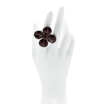 CHANEL Enamel CC Flower Ring 52 6 Burgundy Silver