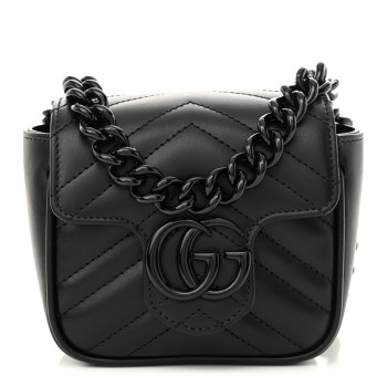 GUCCI Calfskin Matelasse Monochrome GG Marmont Chain Belt Bag Black