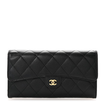 CHANEL Caviar Quilted Large Gusset Flap Wallet Black
