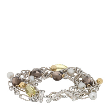 DAVID YURMAN Sterling Silver 18K Yellow Gold Citrine Cultured Pearl Smoky Quartz Multi-Chain Bracelet
