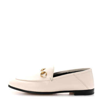 GUCCI Lambskin Womens Brixton Horsebit Loafers 37 Mystic White
