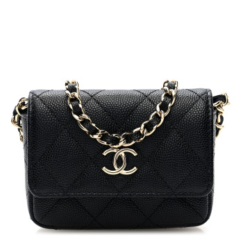 CHANEL Caviar Quilted Belt Bag With Charms On Chain Black