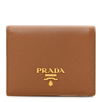 PRADA Saffiano Metal Compact Snap Bi-Fold Wallet Caramel