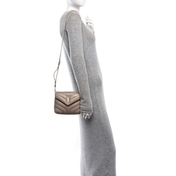 SAINT LAURENT Calfskin Y Quilted Monogram Toy Loulou Crossbody Bag Light Natural