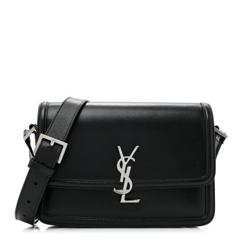 SAINT LAURENT Box Calfskin Monogram Medium Solferino Satchel Black