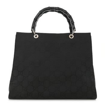 GUCCI Nylon Monogram Bamboo Handle Bag Black