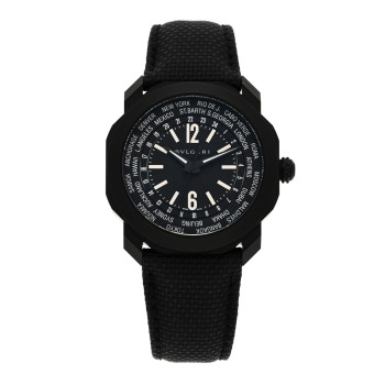 BULGARI Stainless Steel Fabric 41mm Octo Roma Worldtimer Automatic Watch Black