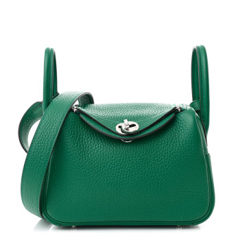HERMES Taurillon Clemence Mini Lindy 20 Vert Vertigo