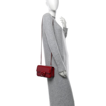CHANEL Patent Calfskin Small Camellia Flap Red