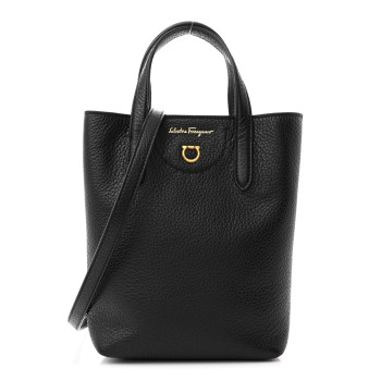 SALVATORE FERRAGAMO Tumbled Calfskin Gancini Mini Bag Black