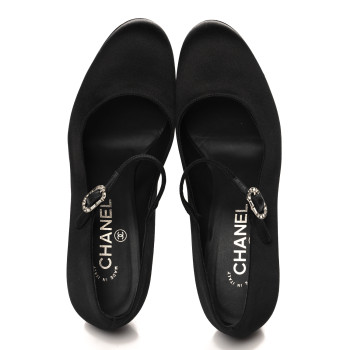 CHANEL Satin Crystal Mary Jane Pumps 38 Black
