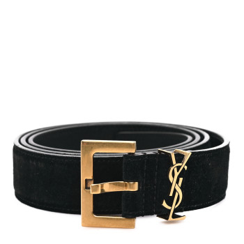 SAINT LAURENT Suede Monogram Square Buckle Belt 95 38 Black