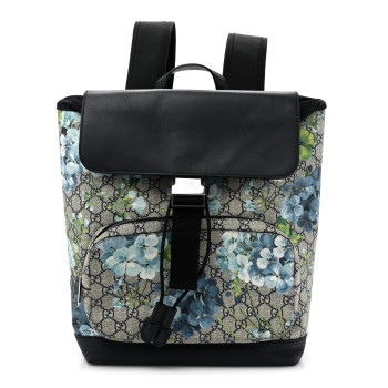 GUCCI GG Supreme Monogram Blooms Medium Single Buckle Backpack Beige Blue Navy