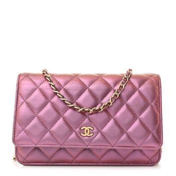 CHANEL Iridescent Lambskin Quilted Wallet On Chain WOC Purple