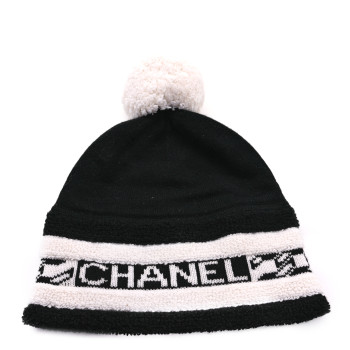 CHANEL Cashmere CC Beanie Hat Ecru Black