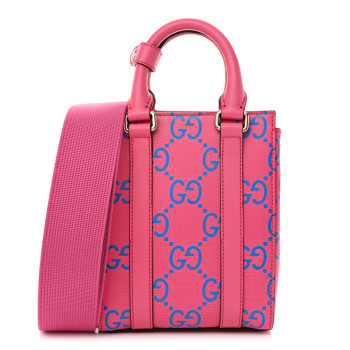 GUCCI Calfskin GG Tennis Embossed Mini Tote Bag Modern Fuchsia Modern Blue