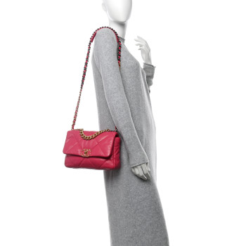 CHANEL Goatskin Quilted Medium Chanel 19 Flap Dark Pink