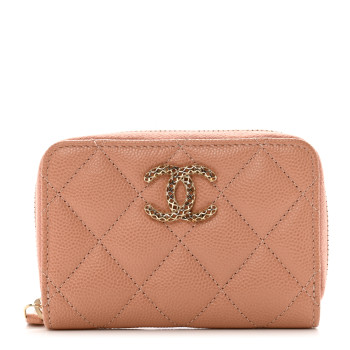 CHANEL Caviar Quilted Perforated CC Zip Coin Purse Pink
