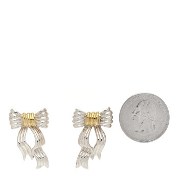 TIFFANY Sterling Silver 18K Yellow Gold Bow Clip On Earrings