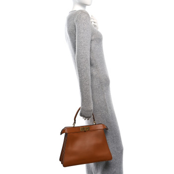 FENDI Vitello Seta Shiny Nappa Medium Peekaboo I SEE U Satchel Brandy Light Rose