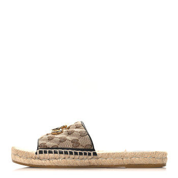 GUCCI Monogram Matelasse GG Marmont Espadrille 20mm Slide Sandals 37.5 Beige Ebony Black