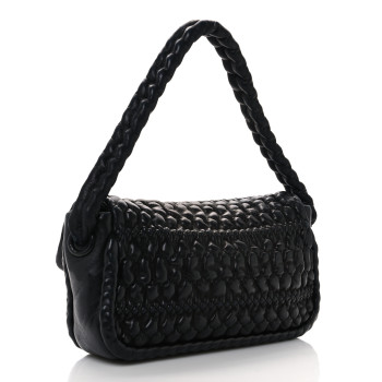 CHANEL Lambskin Crochet Embroidered Shoulder Bag Black