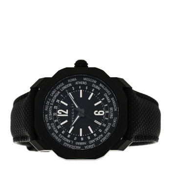 BULGARI Stainless Steel Fabric 41mm Octo Roma Worldtimer Automatic Watch Black