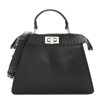 FENDI Cuoio Romano Selleria Chamois Small Peekaboo I SEE U Satchel Black Camel Sunflower