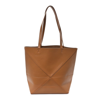 LOEWE Shiny Calfskin Medium Puzzle Fold Tote Warm Desert