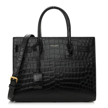 SAINT LAURENT Calfskin Crocodile Embossed Baby Sac De Jour Black