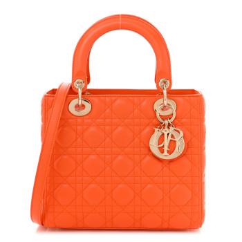 CHRISTIAN DIOR Lambskin Cannage Medium Lady Dior Orange