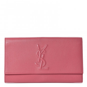 SAINT LAURENT Calfskin Monogram Large Belle De Jour Clutch Pink