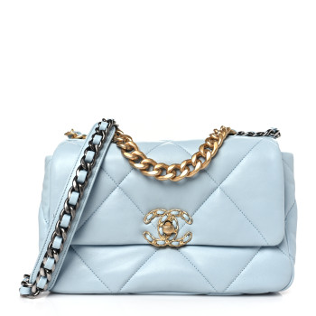 CHANEL Lambskin Quilted Medium Chanel 19 Flap Light Blue