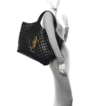 SAINT LAURENT Lambskin Quilted Maxi Icare Shopping Tote Black