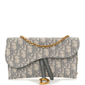 CHRISTIAN DIOR Oblique Saddle Chain Long Wallet Grey